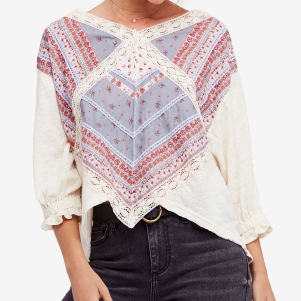 Free People Prairie Days Top Floral Lace Cream Sm